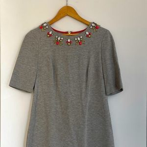 Eliza J Stretch Gray Jersey Mini Dress with Jeweled Neckline